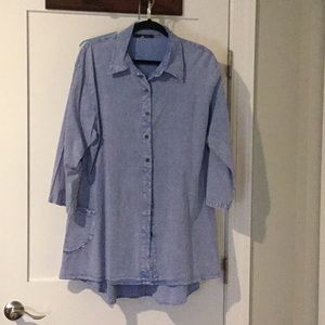 Glocam 100% cotton button down tunic length high low hem 3/4 sleeves never worn